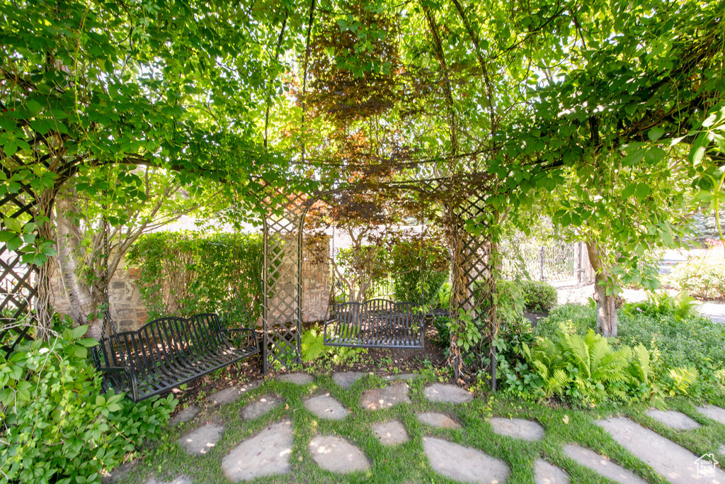 View of yard with a gate