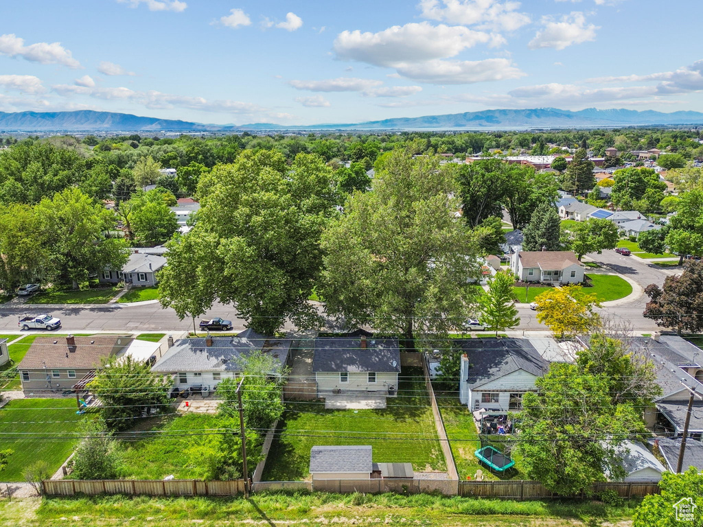 Aerial perspective of suburban area with mountains