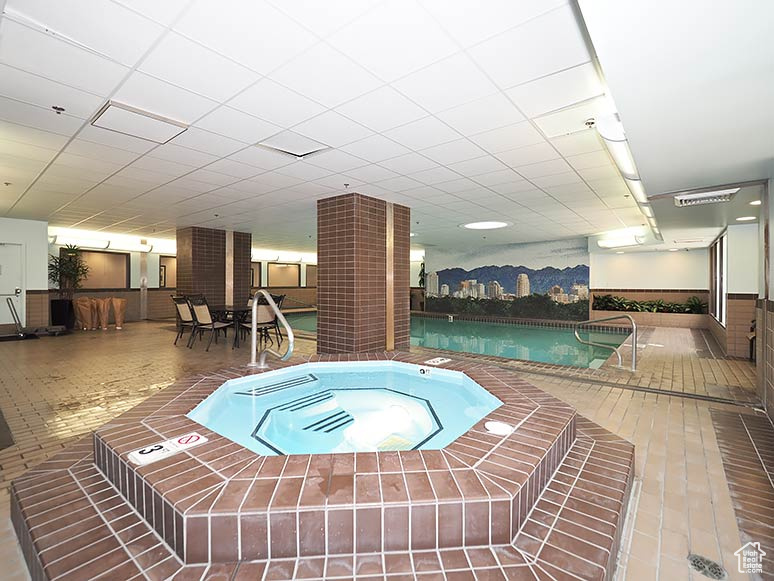 Indoor pool with an in-ground hot tub