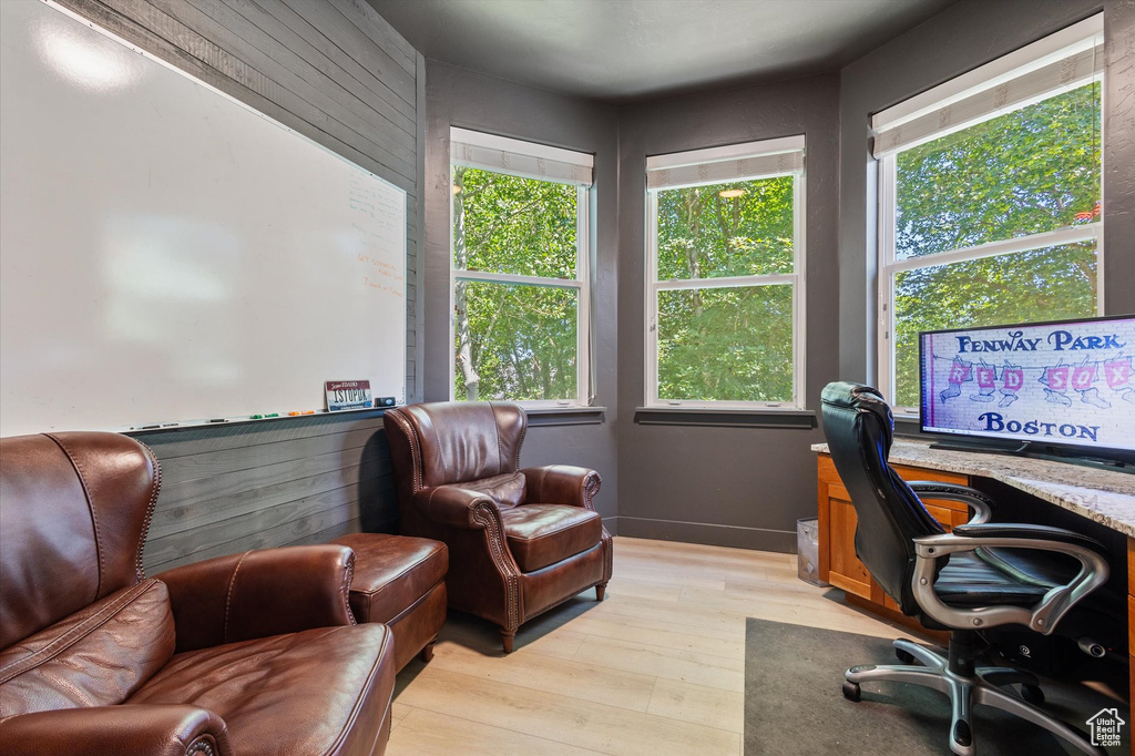 Home office featuring healthy amount of natural light and light wood-style flooring