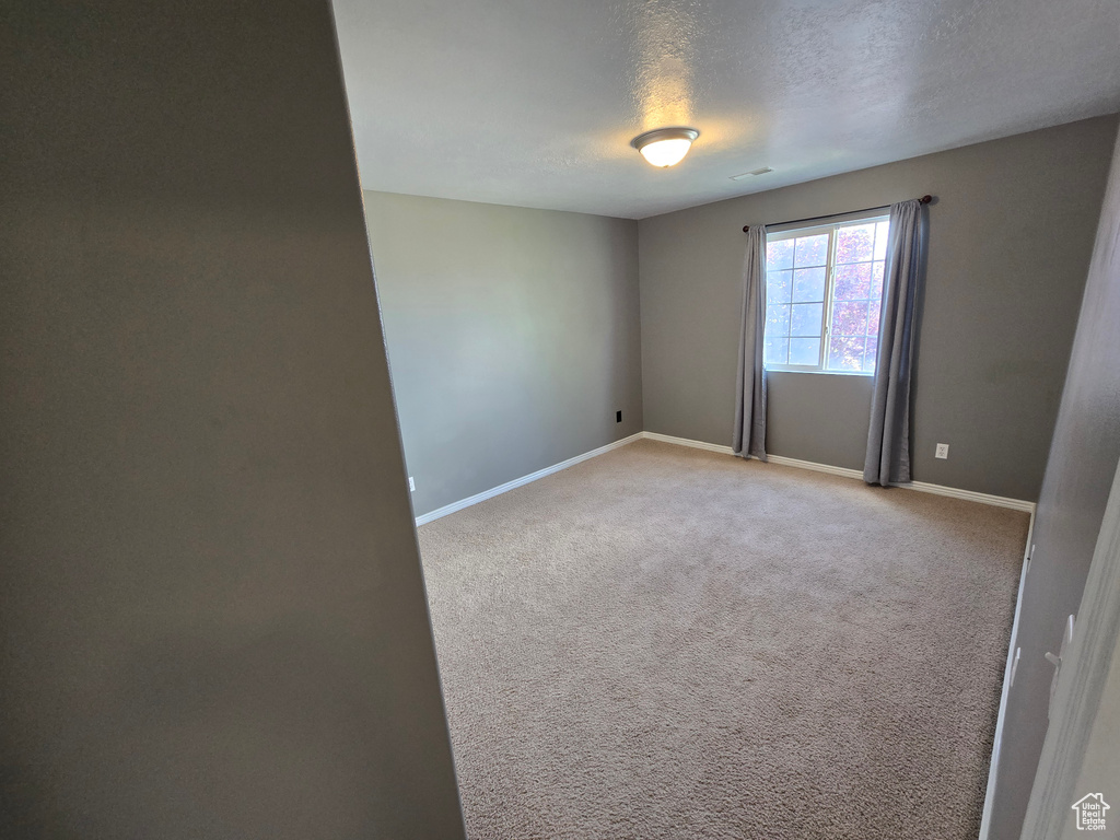 Spare room featuring baseboards, a textured ceiling, and carpet floors