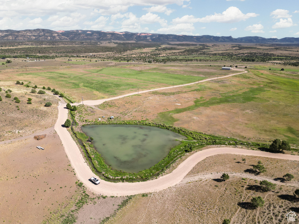 Bird's eye view of a water and mountain view