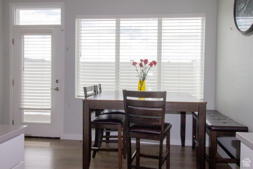 Dining room with healthy amount of natural light and wood finished floors