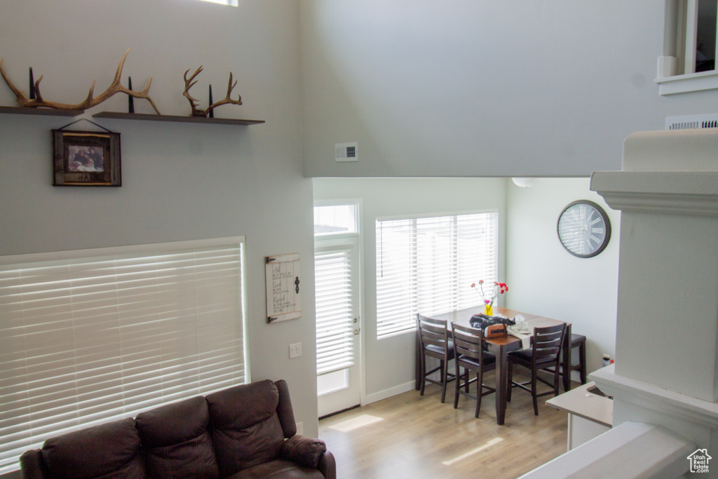 Living area with wood finished floors