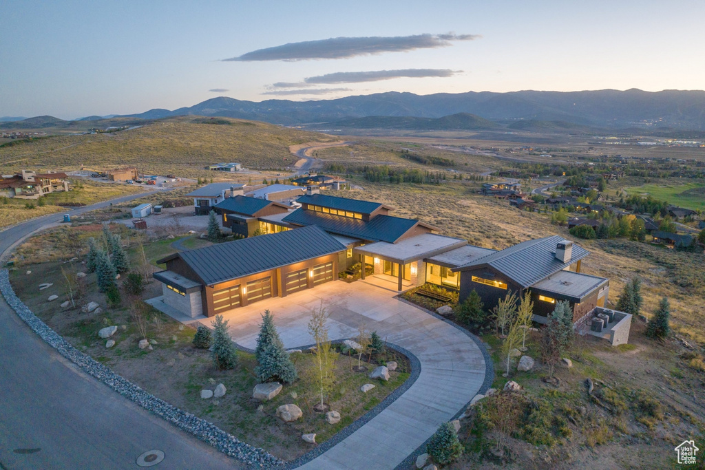 Aerial view at dusk of a mountain view