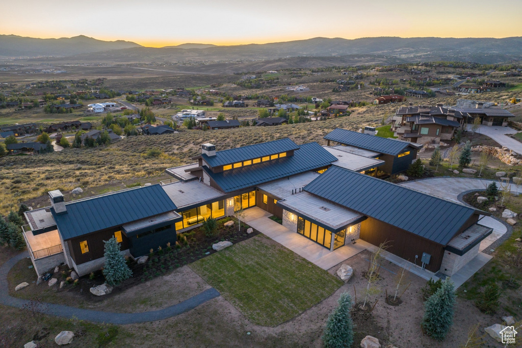 Aerial view at dusk of a mountain view