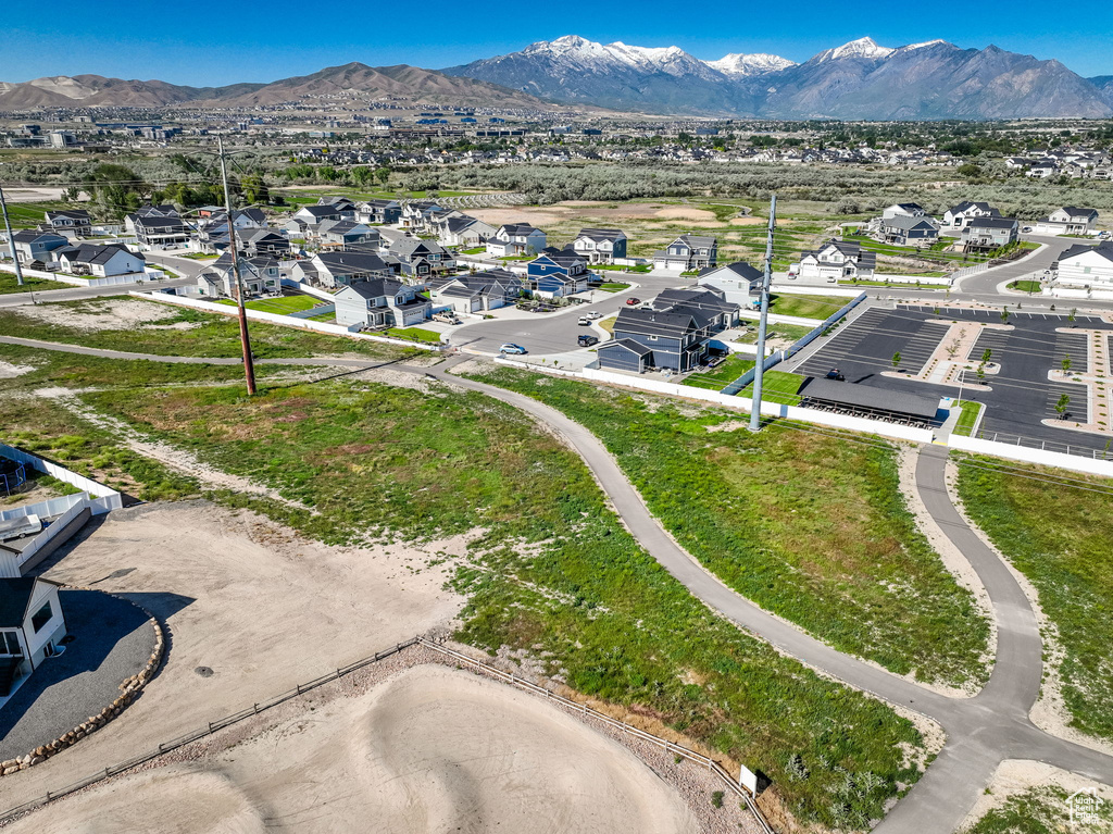 Aerial perspective of suburban area with mountains