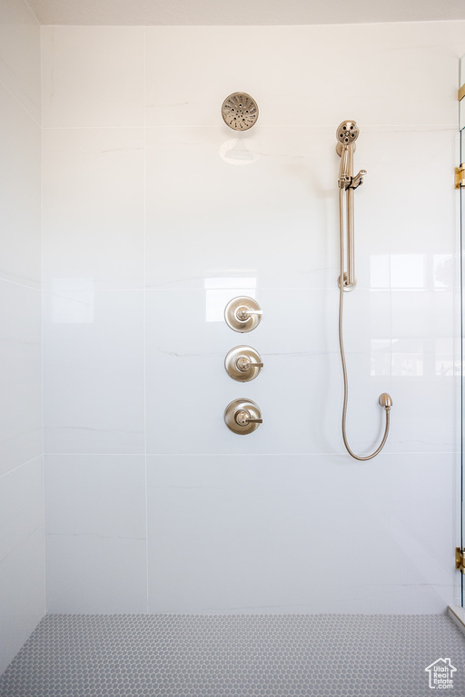 Bathroom view of tiled shower