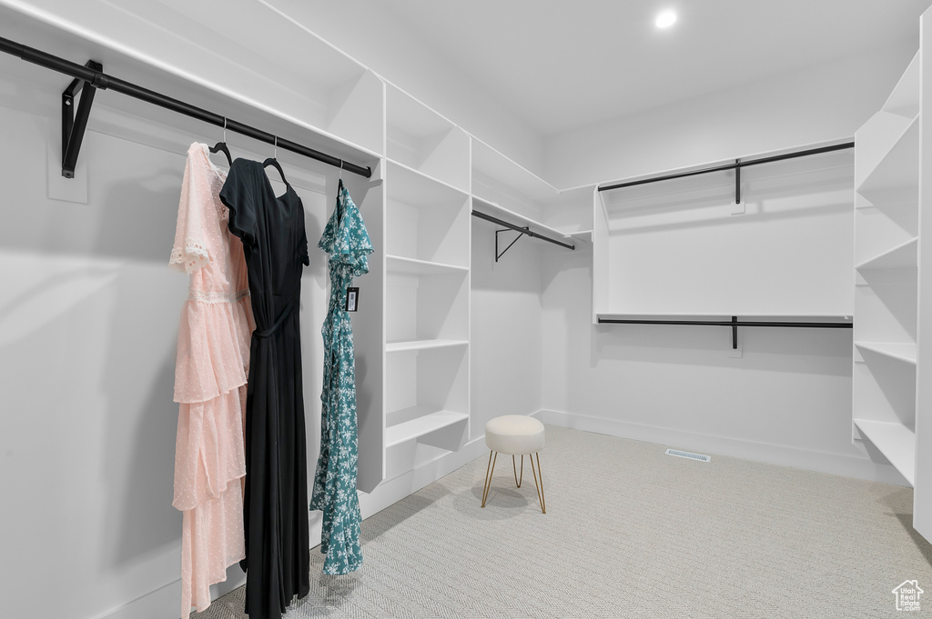Spacious closet with carpet