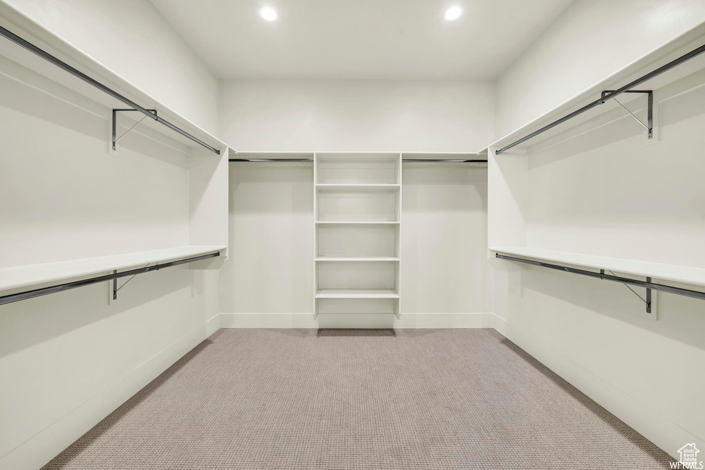 Walk in closet featuring light carpet