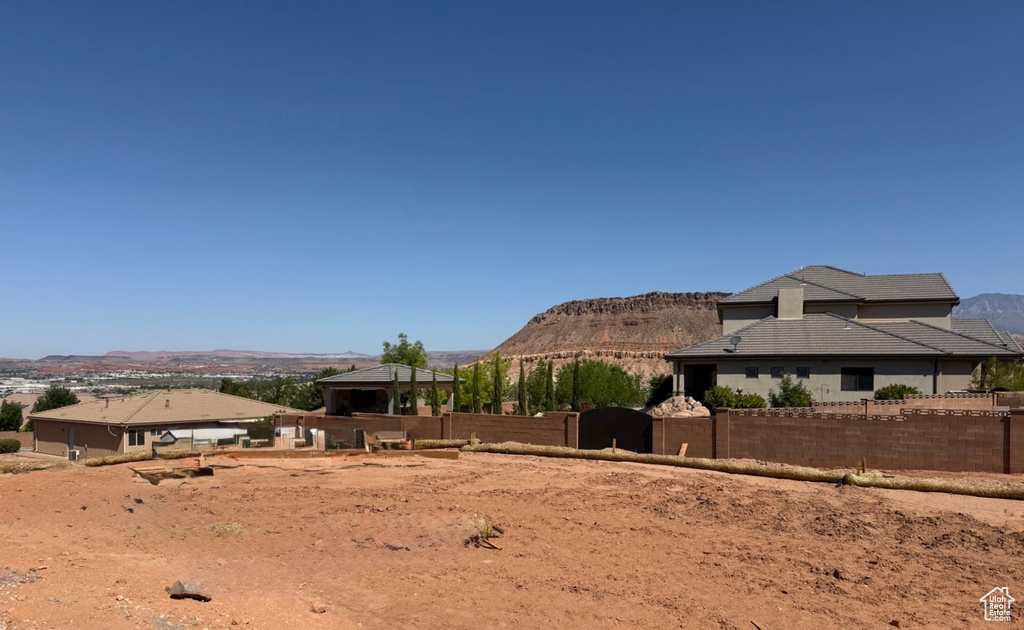 View of yard featuring a gazebo and a mountain view