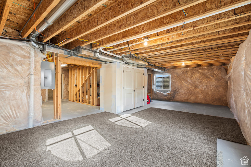 Unfinished below grade area with electric panel