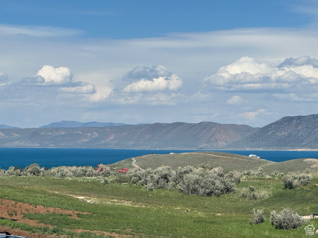 View of mountain background featuring a large body of water