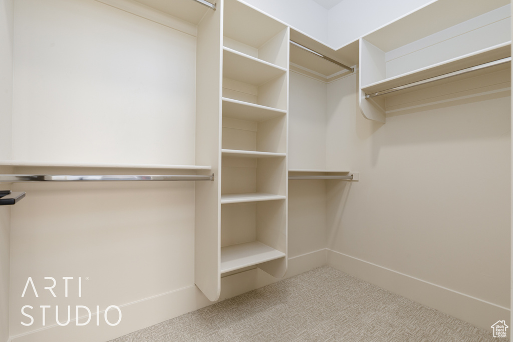 Spacious closet with carpet floors