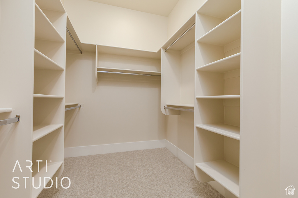 Spacious closet with carpet floors
