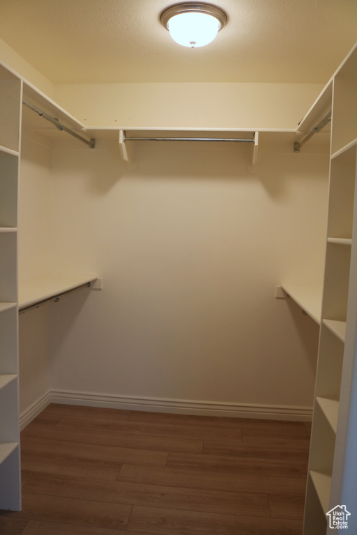 Walk in closet with wood finished floors