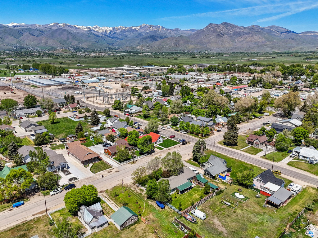 Drone / aerial view of a mountain backdrop