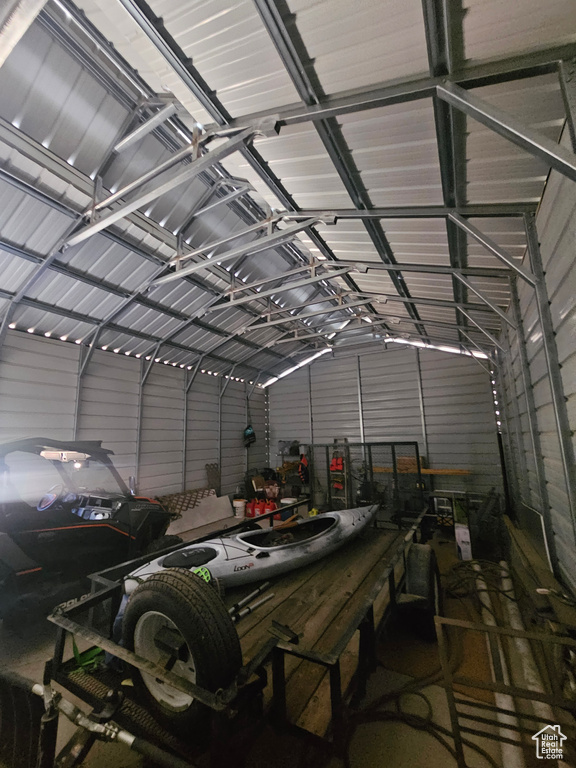 Garage with metal wall