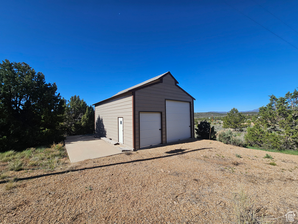 View of detached garage