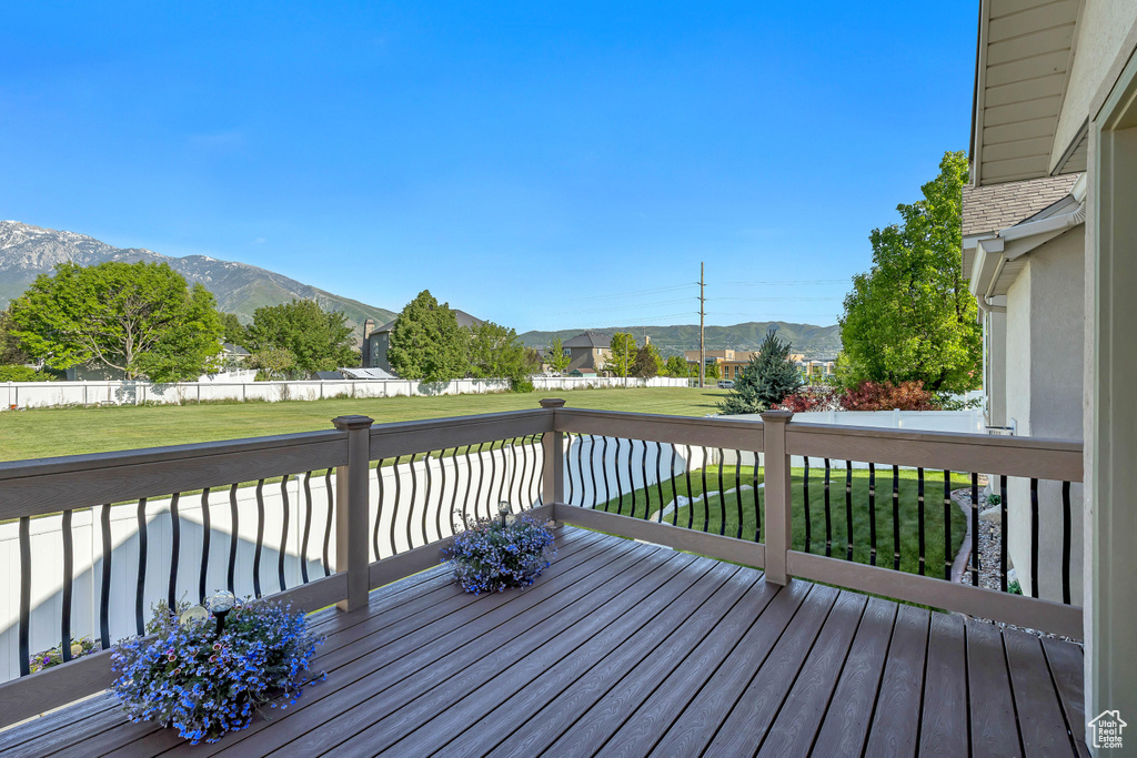 Wooden terrace with a mountain view