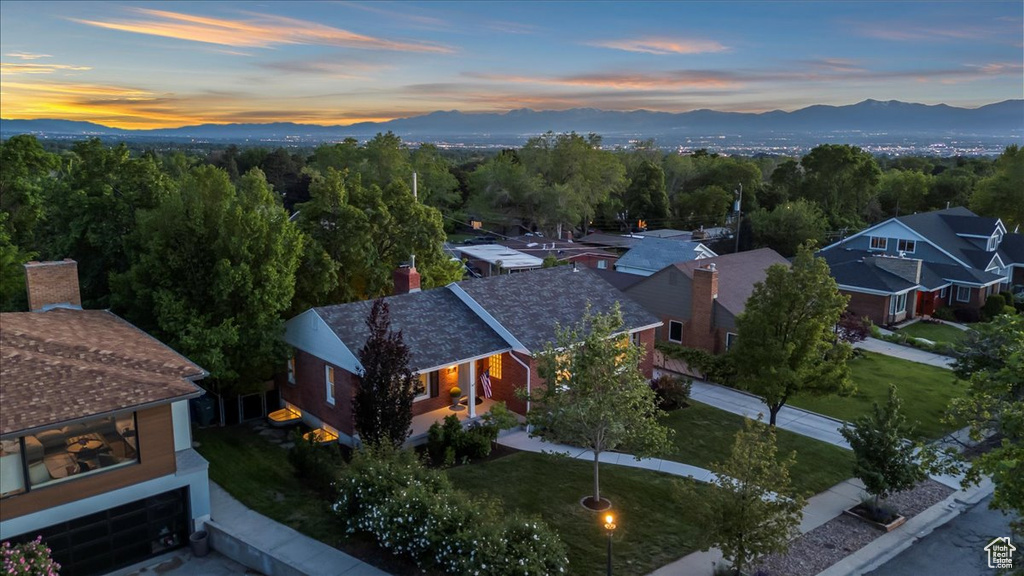 Aerial view at dusk of a mountain view