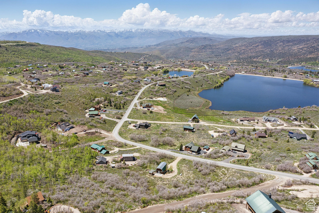 Aerial view of a water and mountain view