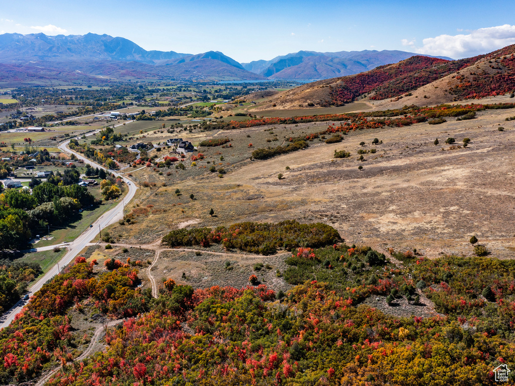 Drone / aerial view of a mountainous background