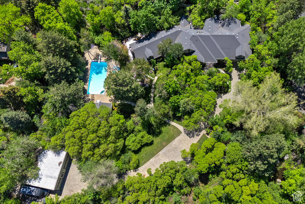 Drone / aerial view of a pool area