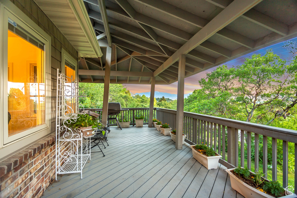 View of deck at dusk