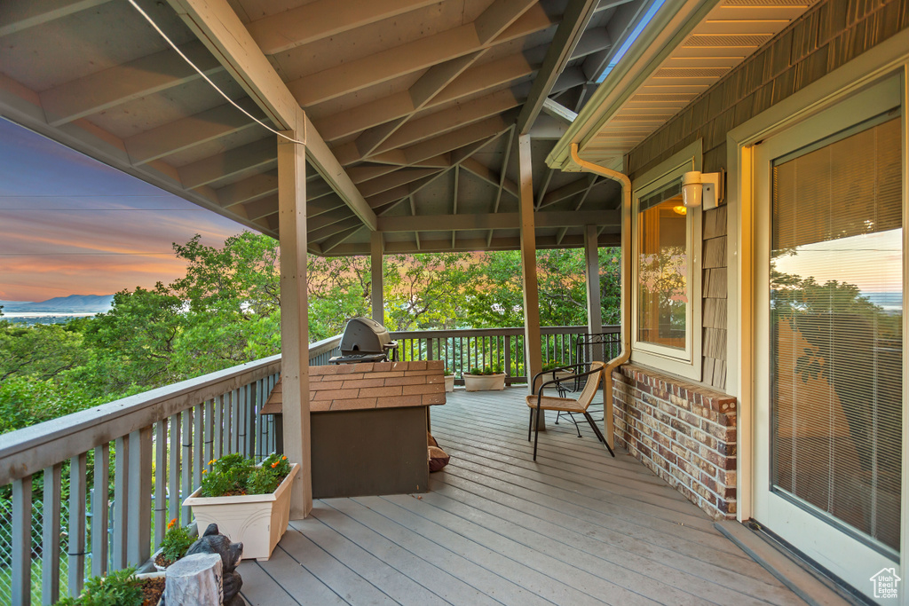 Wooden terrace with a grill