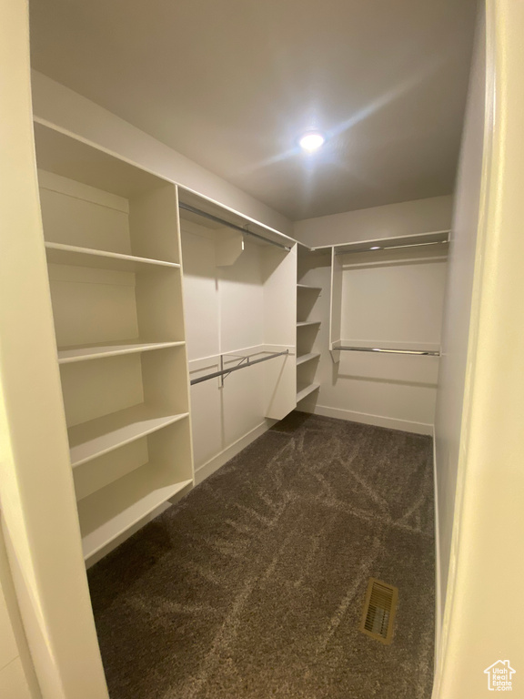 Walk in closet with dark carpet