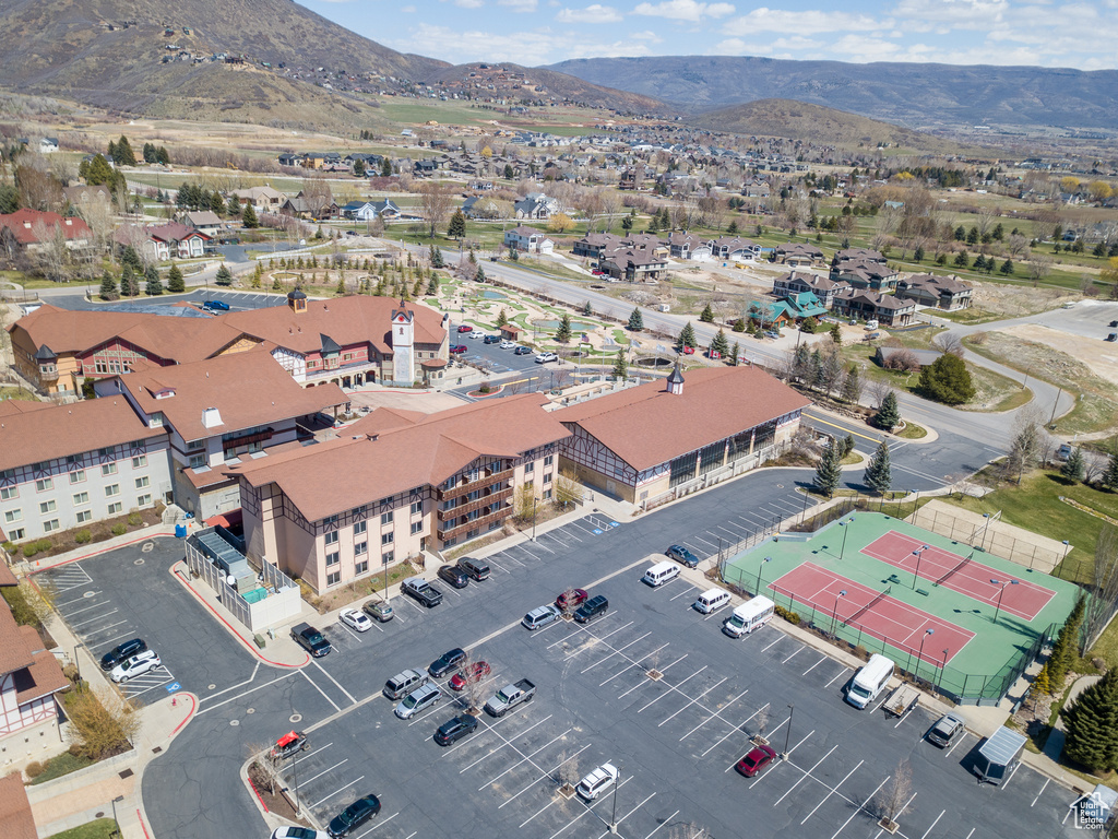 Bird's eye view of a mountainous background