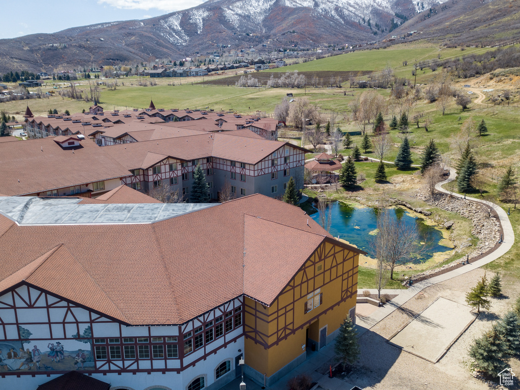 Drone / aerial view of a mountain backdrop