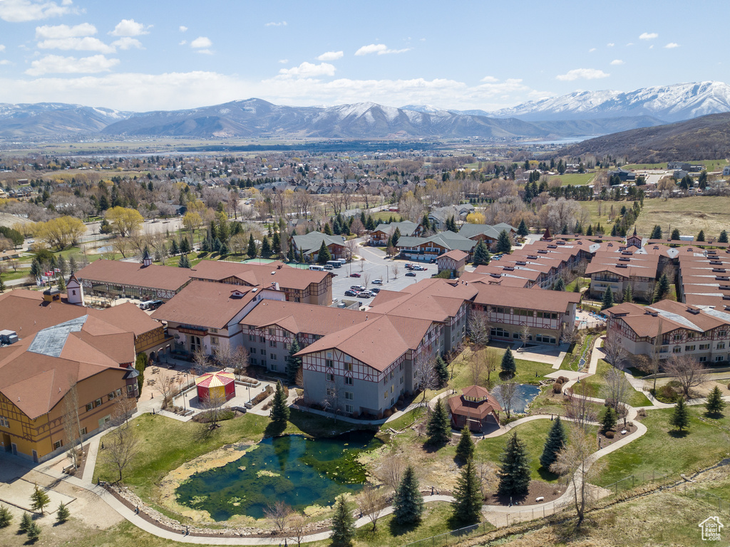 Bird's eye view of a mountainous background