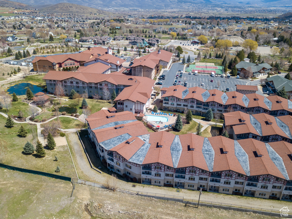 Aerial view of a mountain backdrop