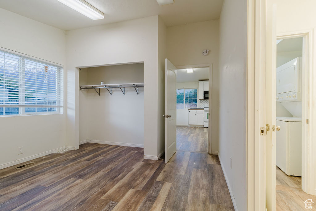 Closet with stacked washing machine and dryer
