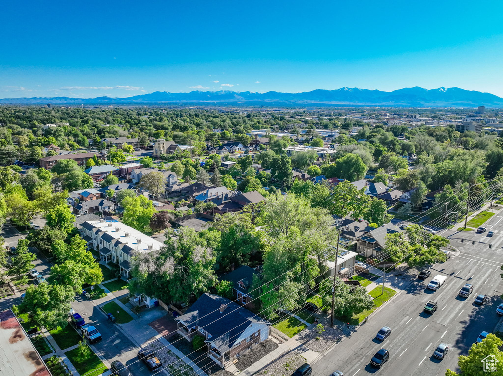 Drone / aerial view of a mountainous background