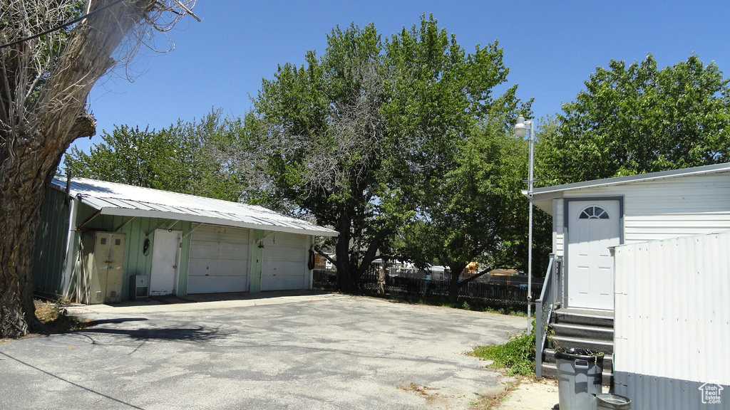 View of detached garage