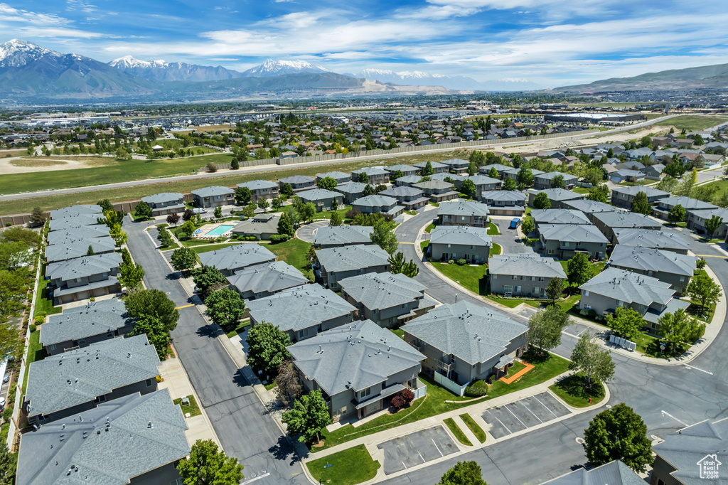 Aerial perspective of suburban area featuring mountains