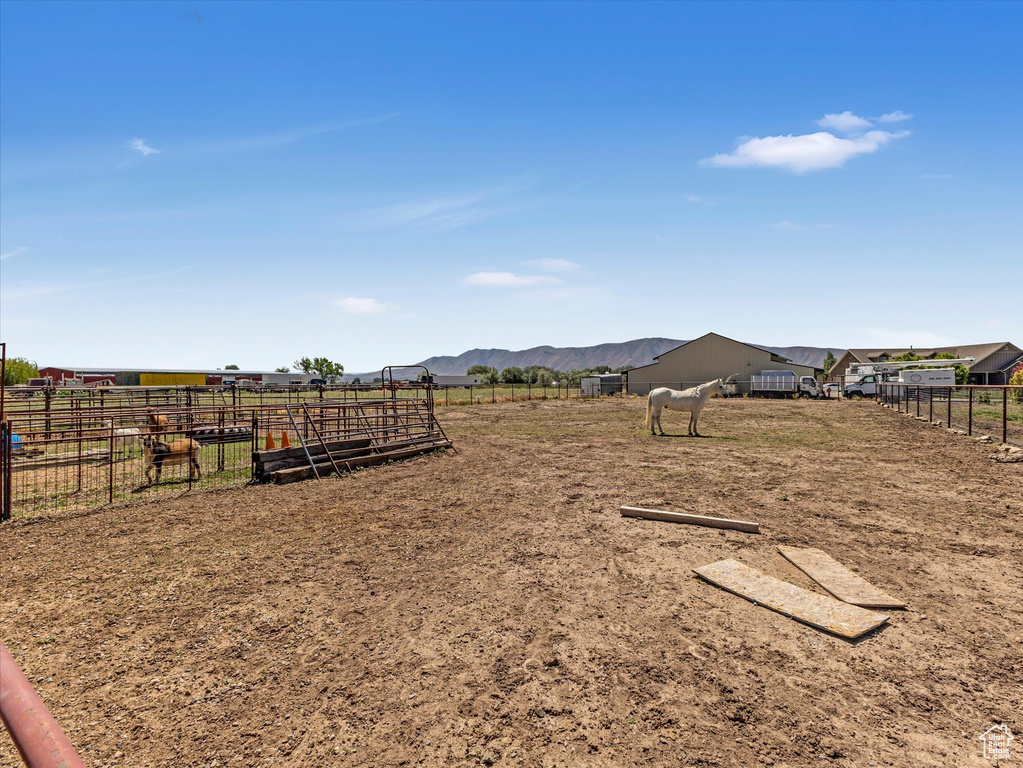 View of yard with a rural view and a mountain view
