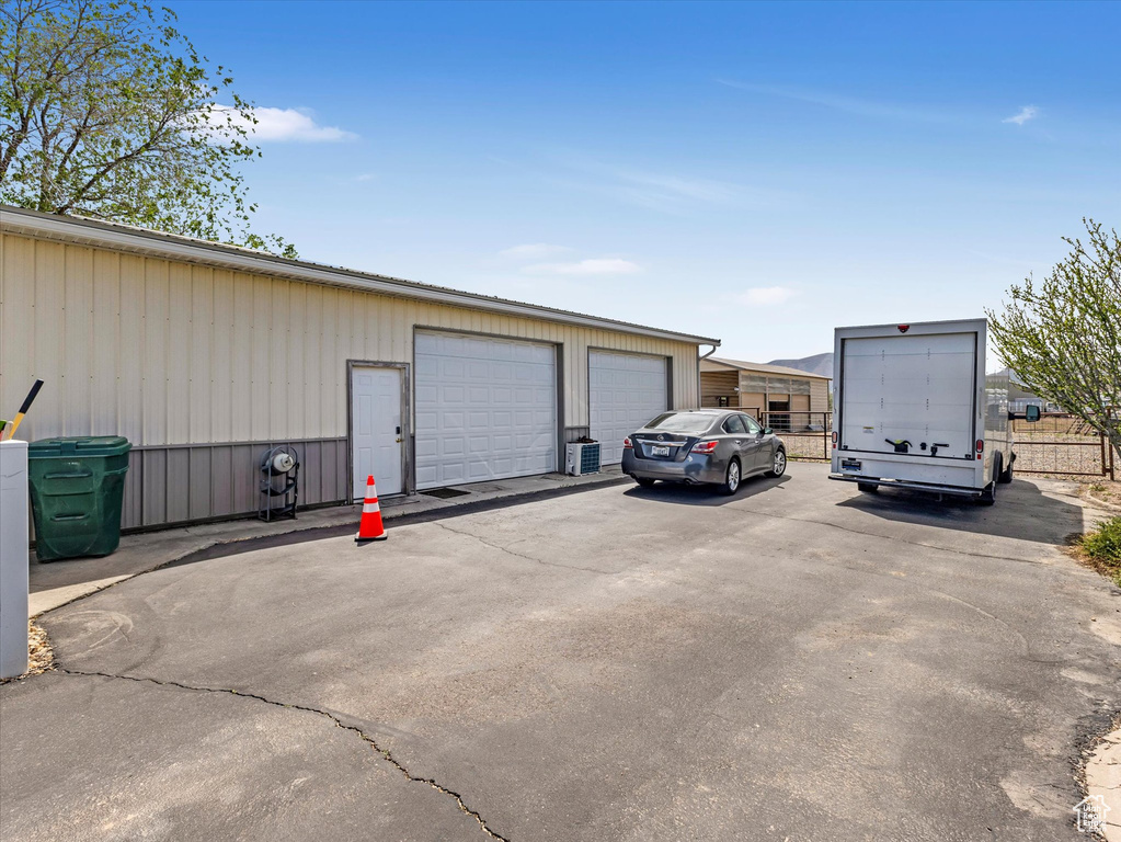 View of detached garage