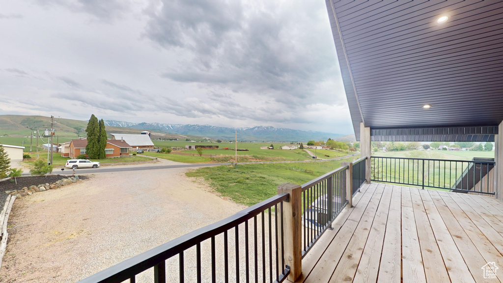 Deck featuring a mountain view