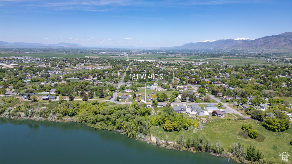 Drone / aerial view of a water and mountain view