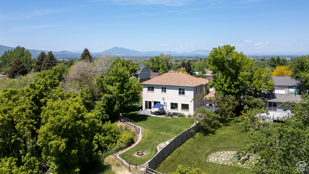 Aerial view of a mountain backdrop