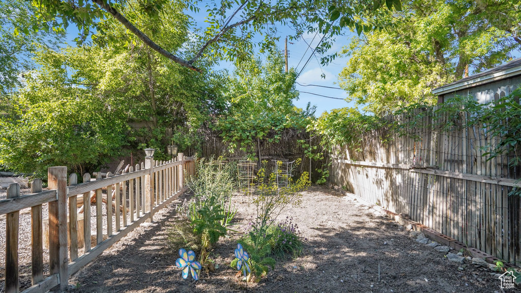 View of fenced backyard