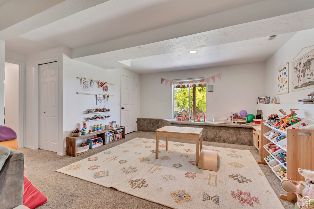 Recreation room with carpet floors