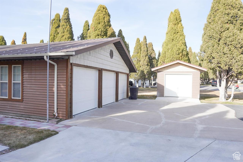 View of detached garage