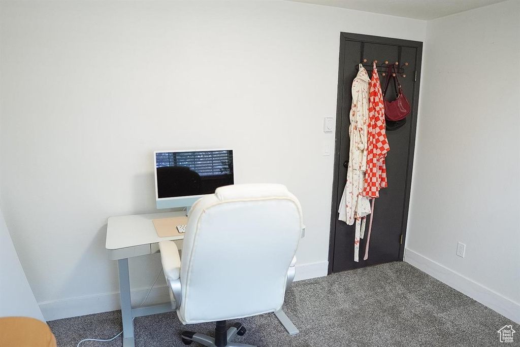 Office with baseboards and carpet flooring