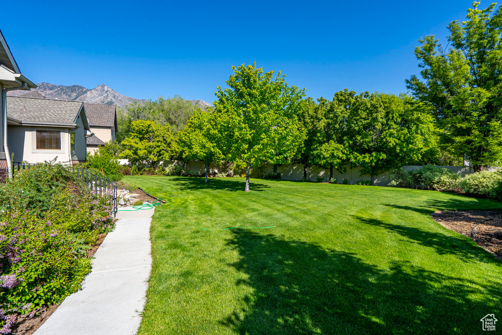 View of yard with a mountain view