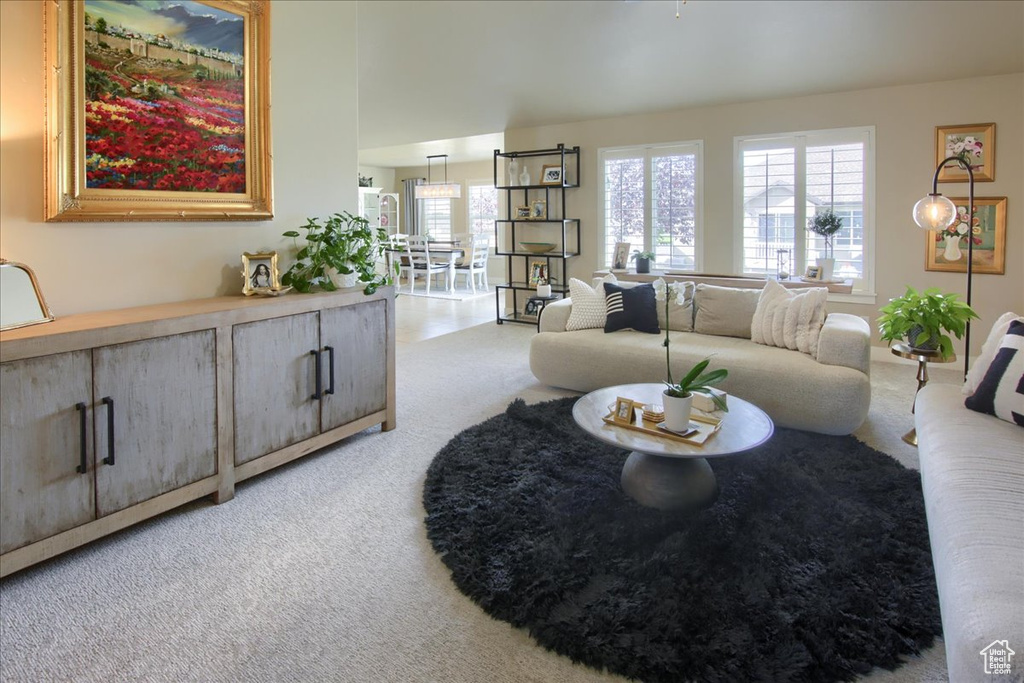 View of carpeted living area